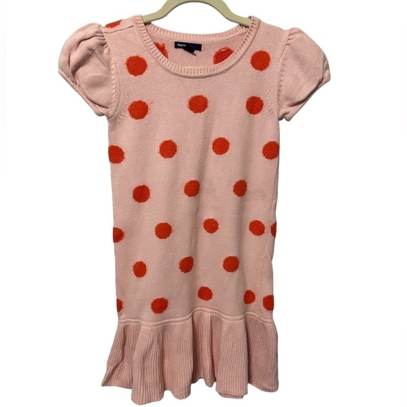 GAP GIRLS PURE PINK ORANGE POLKA DOT PUFF SLEEVE DRESS Size 10 Girls - Picture 1 of 6